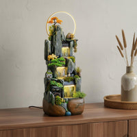 Rockery Waterfall Water Feature Indoor Fountain Feng Shui Ornament with Misting Function and LED Light for Relaxation Entryway Meditation Home Decoration