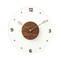 Clock with Walnut Center Modern Wall Clock with Glass Lens Wooden for Homeowners