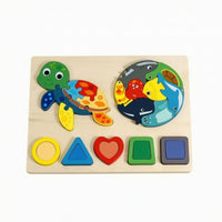 Smooth Wooden Puzzle with Geometric Shapes Bright Colors Wooden Shape Puzzle Preschool Shape Sorter Educational for Preschoolers, Playroom