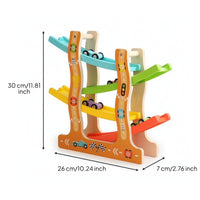Multi-Level Wooden Car Ramp with 6 Cars Compact Wooden Car Ramp Race Track Toy Indoor Toddler Race Track for Preschoolers