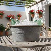 Rustic Iron Planter with Rope Handles Versatile Decorative Pail Great Gift Vintage Rural Planter for Gardeners, Balcony