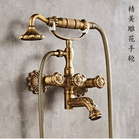 All-Copper Carved European Retro Shower Set with Handheld Spray