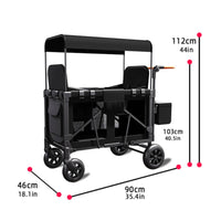 2 Seat Pushcart Wagon Full-Length Canopy Foldable Pushcart Wagon Swivel Wheels