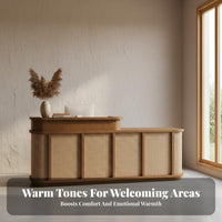 Retro Design Wabi-Sabi Design Front Desk High Load Capacity Rattan Reception Desk Scratch Resistant Wicker Checkout Counter Waterproof for Business Owners, Restaurant Managers, Interior Designers, Retail Shop, Cafe, Salon, Hotel Lobby