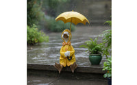 Duck Holding Umbrella Figurine Hand-Painted Look Cartoon Duck Statue Garden Ornament Animal Sculpture for Outdoor, Yard