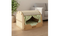 Solid Wood Frame Sisal Cat Scratcher House All-Season Use Cat Condo with Scratching Post Long-Lasting Sisal Scratching Tunnel 2-in-1 Design for Indoor