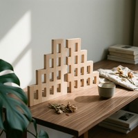 2 Pieces House-Shaped Wall Panel Light-Colored Interlocking Wood Panel 3D Texture Home Decoration
