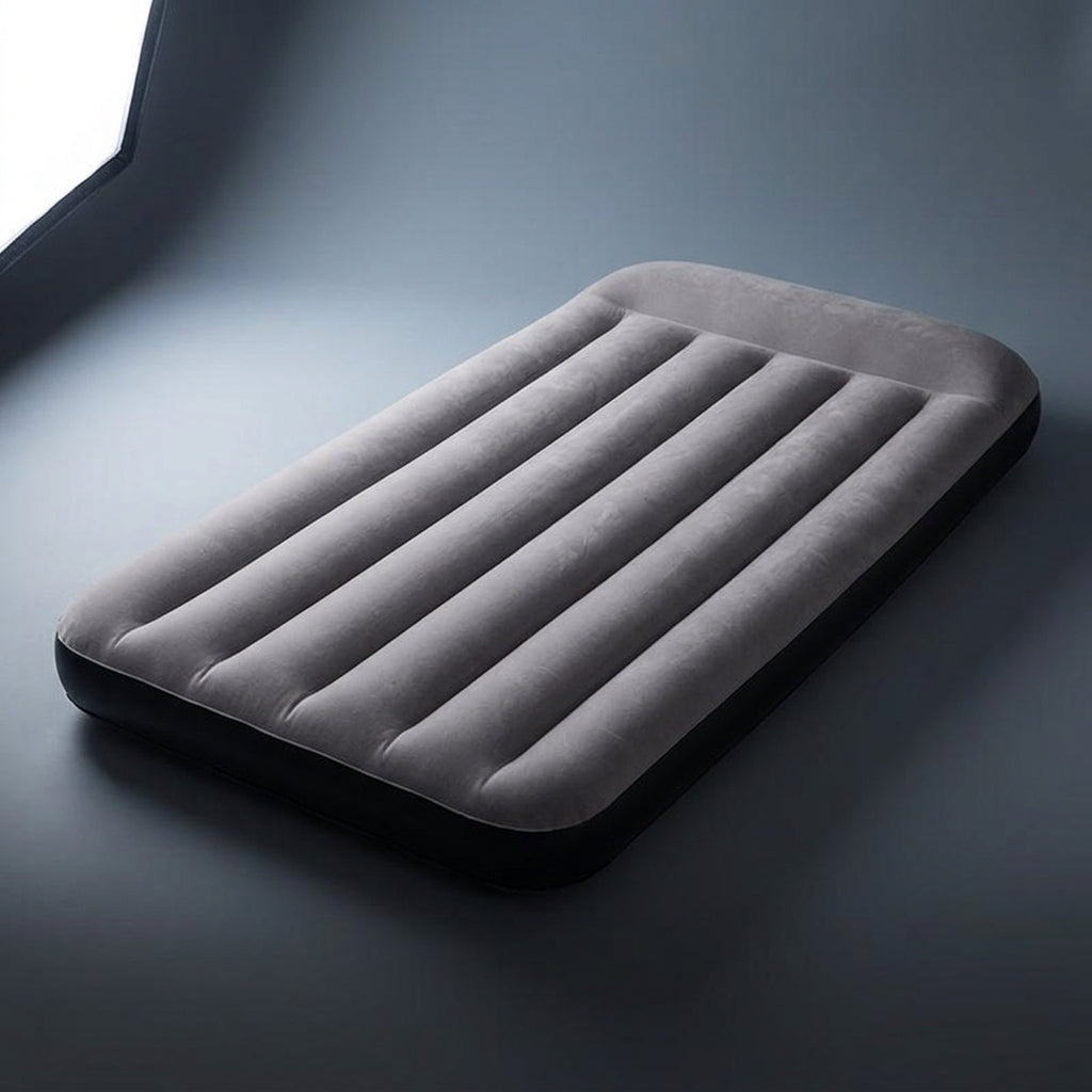 Inflatable Mattress and Air Bed for Camping Gear, Flocked Air Mattress with Built-in Pillow and Foot Pump, 25cm Thick Outdoor Mat, Picnic Mat