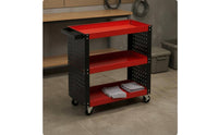 Rolling Metal Tool Cart Perforated Storage Furniture Red And
