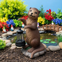 Resin Otter Garden Lamp Charming Design Otter Figurine with Lantern for Pondside