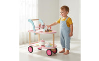 Wooden Ice Cream Cart Rolling Pretend Ice Cream Trolley Realistic Dessert Serving Fun Cart for Daycare