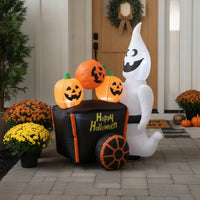 Ghost with Pumpkin Cart Lighted Ghost with Pumpkins in Cart Yard Decoration Waterproof Long-Lasting for Lawn, Garden