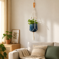 Black Rope Hanging Planter, Hand-Woven Macrame Plant Hanger, Indoor Outdoor Hanging Basket for Home Decor, 3 Pieces