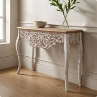 French Vintage Console Table Rectangular Top  Wood Console Table Cabriole Legs Furniture Piece for Entryway
