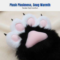 Plush Cat Paw Gloves, Cosplay Accessory, Cartoon Paw Mittens, Cute, Exposed Finger, Random Color