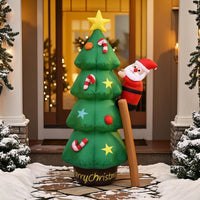 Quiet Inflatable Tree with Climbing Santa Easy to Inflate Christmas Tree with Santa Outdoor Yard Decoration Festive for Families, Lawn, Porch