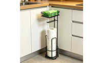 Toilet Roll Stand with Basket Floor-Standing Freestanding Bathroom Tissue Holder