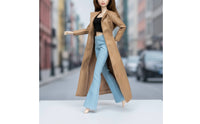 Faux-Leather Doll Coat with Pants Miniature Doll Jacket and Pants Set Hook-and-Loop Fasteners Apparel Elastic for Dress-up Play