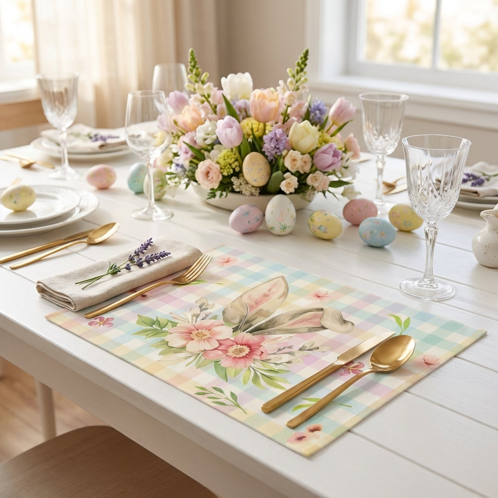 Easter Place Mat Easter Table Placemat Heat-Resistant Non-Slip Washable 30 x 45 cm Linen Dining Table Mat Spring Kitchen Table Decoration for Indoor Holiday Party