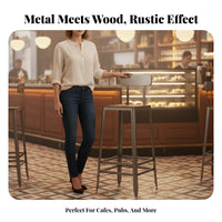 Rustic Pub Table and Stools Sturdy Construction Business-Grade Furniture Built-in Footrest Retro Design for Adults, Adults, Bar