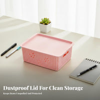 Lidded Woven-Pattern Box adaptable Storage Container Decorative for Students