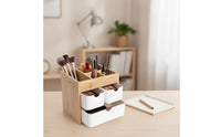 3-Drawer Bamboo Organizer with Drawers Sturdy Desktop Cosmetics Organizer Tiered Makeup Organizer with Drawers Long-Lasting for Women, Teens, Vanity, Dressing Table, Bathroom Counter