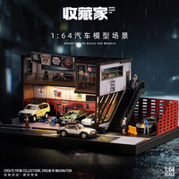 1:64美式旧仓库修理店车库场景模型停车场收纳适用MINIGT车模摆件