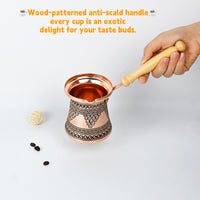 Turkish Aluminum Coffee Pot with Long Handle and Milk Frother