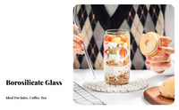 Modern Design Glass Cup with Bamboo Lid and Straw Easy to Clean Glass Tumbler with Bamboo Lid and Straw for Adults, Kitchen, Office, Parties