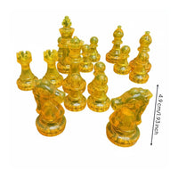 16 Pieces Multiple Colors Available Transparent Chess Pieces Lightweight Plastic Chessmen Portable Board Game Accessory Includes Storage Bag for Beginners