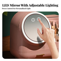 Portable Makeup Box with Mirror debrisresistant Cosmetics Case 3-Color light-emitting diode Lighting