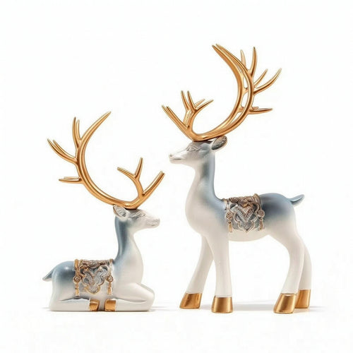 Deer Figurines with Antlers Sculpted Deer Figurines Elegant for Shelf