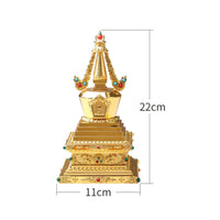 Tibetan Buddhist Stupa Alloy Construction Golden Pagoda Statue Jewel Inlaid