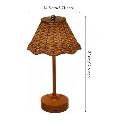 Rattan Table Lamp Vintage Aesthetic Indoor Lighting USB-C Charging for Bedroom