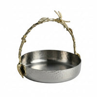 Serving Bowl with Handle Stainless Steel Decorative Dish Silver-Toned Dish with Handles for Hosts, Countertop, Living Room