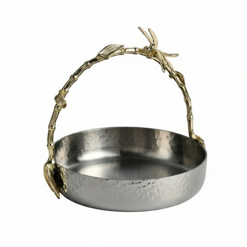Serving Bowl with Handle Stainless Steel Decorative Dish Silver-Toned Dish with Handles for Hosts, Countertop, Living Room