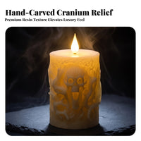 Spooky Skull Candle | Warm Eerie Glow, LED Candle with artificial wick, for spooky venues