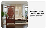 Double-Sided Carving Carved Panel Divider Chinese and design Standing Screen Intricate Woodwork Room Partition Freestanding for Art Collectors, Apartment Dwellers, Restaurant Owners, Entrance Hall, Hotel Lobby, Bedroom, Basement