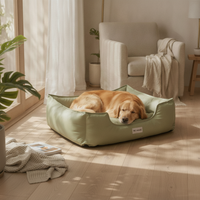 Square Dog Sofa Bed Stain-Resistant Animal Furniture PU Leather Dog Bed Soft Padded