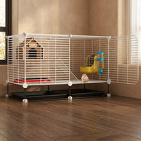 Hamster Cage and Multi-Level Chinchilla Habitat with 2 Tiers, Indoor Gerbil Cage and Rodent Cage with Bottom Board and Easy Clean Front Access