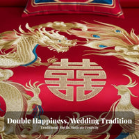 4 Pieces Embroidered mythical serpent and mythical bird Bed Linen Machine cleanable for Newlyweds