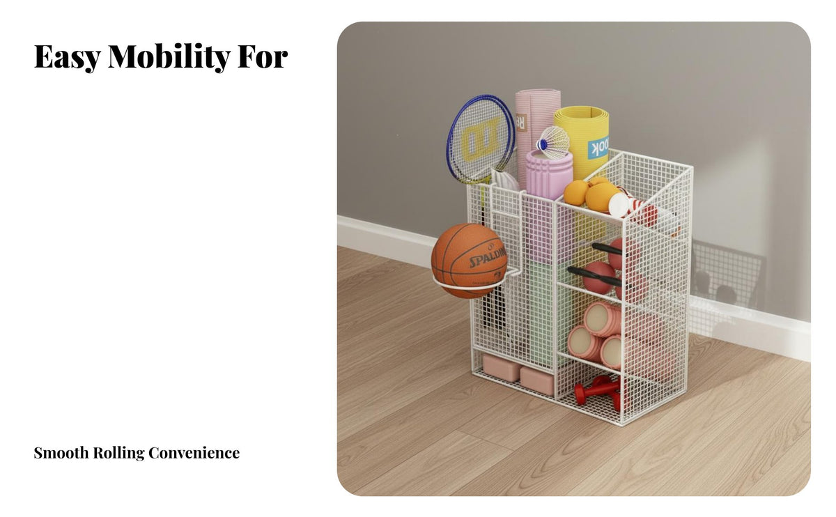 Exercise Mat Storage Rack Mobile Wheels Rolling Fitness Equipment Cart Space Saving Rolling Fitness Equipment Organizer for Narrow Areas, Living Room