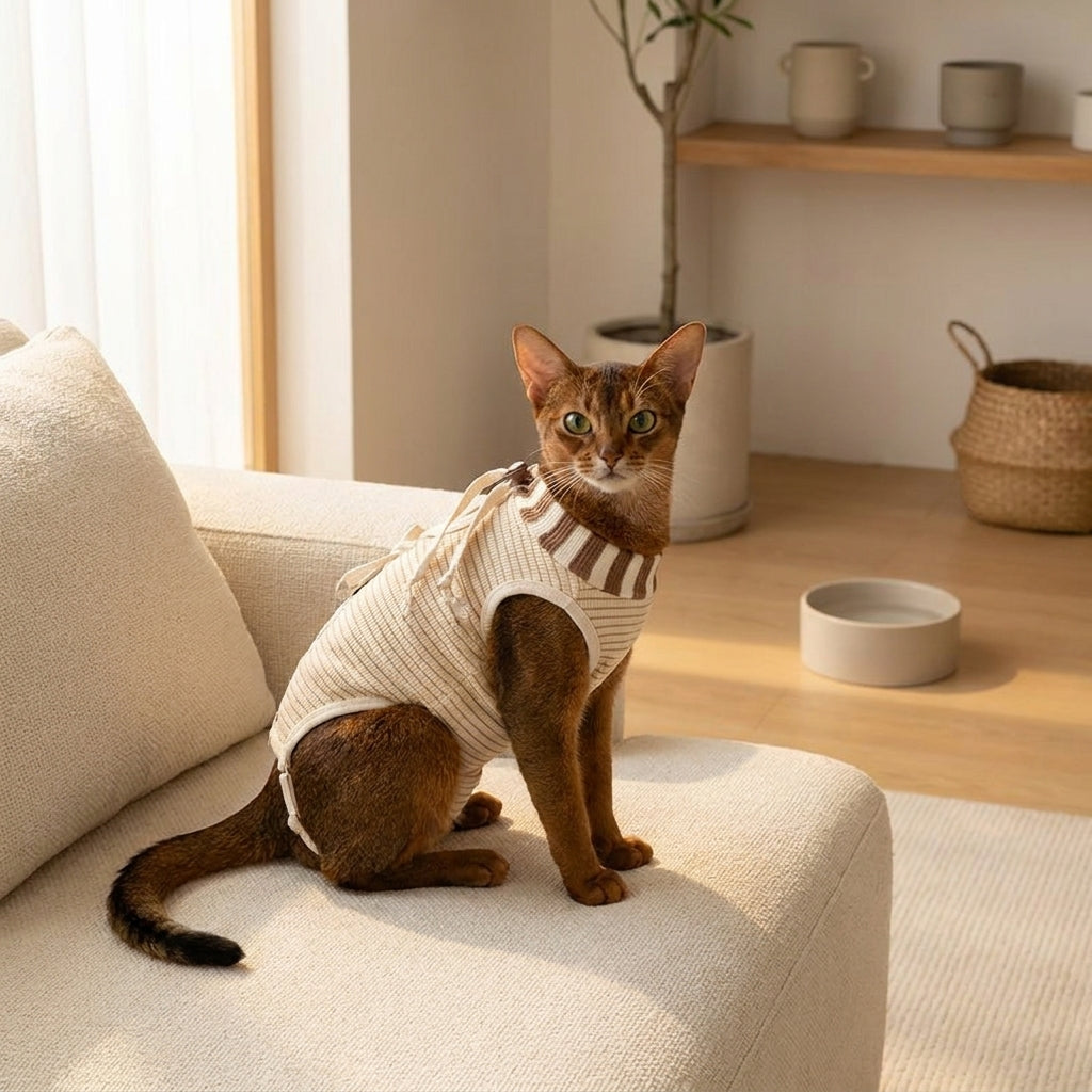 Cat Recovery Suit with High Neck, Fasteners and 5% Spandex, Sleeveless Cat Surgery Suit, Post Surgery Cat Clothes for Unisex Cat Neutering Suit