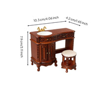 1:12 Scale Dollhouse Vanity with Stool 1:12 Scale Dollhouse Vanity with Washbasin Vintage Style Sink Cabinet for Miniaturists
