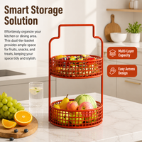 2 Layer Fruit Basket, Metal Fruit Bowl for Kitchen Organisation, Countertop Storage Rack for Snacks & Fruit, Decorative Household Holder