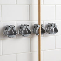 Wall-Mounted Mop and Broom Holder with Strong Adhesive Hooks for Bathroom and Kitchen Organization
