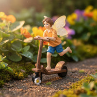 Scooter Riding Fairy Boy Statue Hand-Painted Garden Decoration for Patio
