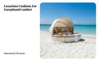 Wicker Weave Design Round sunshade Daybed Weather Resistant Round Daybed with sunshade Comfortable paddings Outdoor Furniture Sturdy Construction for Hotel Owners, Party Hosts, Garden, waterside, Terrace, rearyard