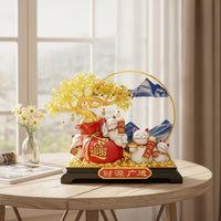 Fortunes Cat Statue with Gold Frame Gilded Prosperity Cat Ornament Cute Sculpture for Business Owners, Front Desk, Office
