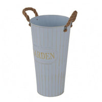 Flower Pail Light Blue Rustic Tin Pail Rope Handles